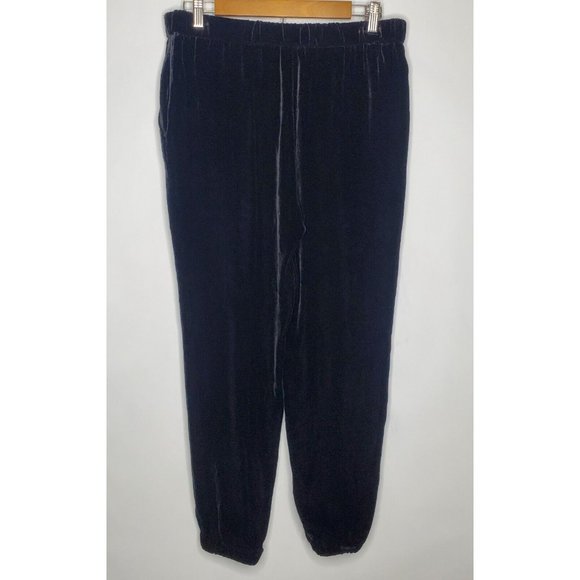 Eileen Fisher Womens Black Velvet Silk Pull On Jogger Pants Size S Elastic Waist - Picture 2 of 8